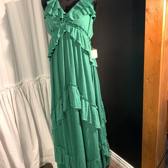 Free People Green ruffle beachy boho cottage core dress NWT size M